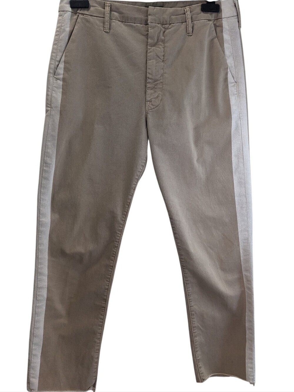 MOTHER Beige The Shaker Prep Fray Ankle Pants White Side Stripe Killing Time 30
